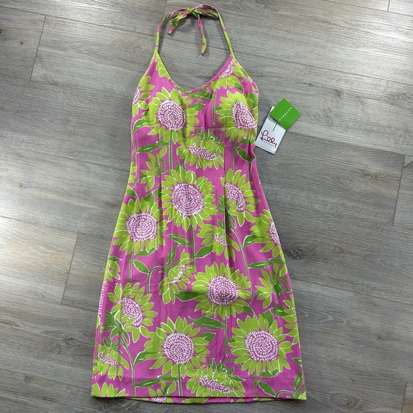 Lilly Pulitzer Dresses & Skirts - VTG‎ NWT Lilly Pulitzer Size 0 Lena Silk Halter Sunflower Dress Built In Bra